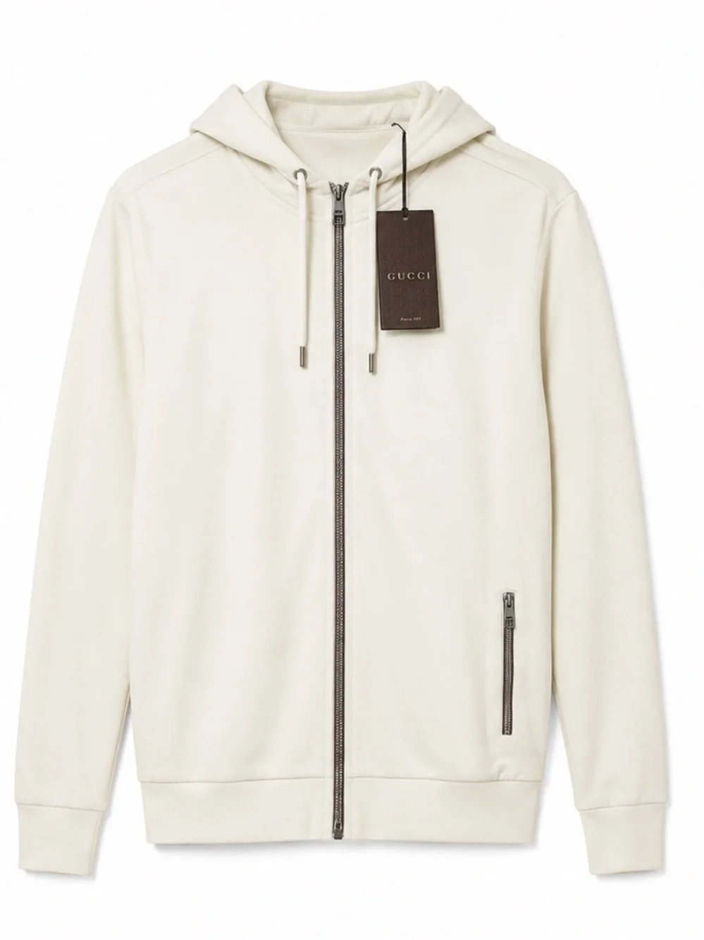 Gucci Men's Cream Full-Zip Hoodie Sweatshirt